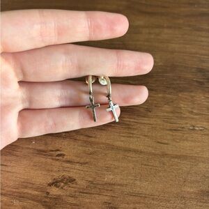 Silver Cross Hoop Earrings